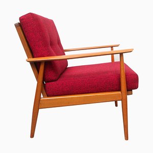 Red Cushioned Armchair, 1950s