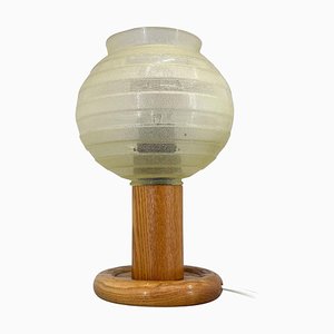 Lámpara de mesa Mid-Century de madera y vidrio, años 70