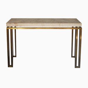 Vintage Console Table in Concrete Fossil and Brass, 1970s