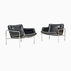 Black Leather Osaka Lounge Chairs attributed to Martin Visser for T Spectrum, 1970s, Set of 2