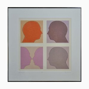 Beate Selzer, Silhouette Faces, 1990s, Lithograph, Framed