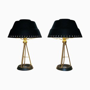 Lampade da tavolo nere e classiche in metallo di Uppsala Armaturfabriks, anni '50, set di 2