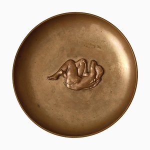 Bandeja Tinos danesa grande moderna de bronce patinado, años 30