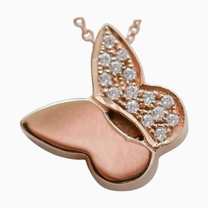 Collana con ciondolo a forma di farfalla in oro rosa 18 carati e diamanti