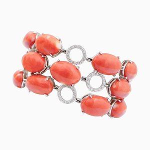 18 Karat White Gold Bracelet with Coral and Diamonds, 1950s