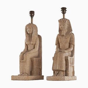 Lámparas de mesa Faraón italianas de cerámica, años 60. Juego de 2
