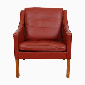 2207 Sessel aus rotem Leder mit Patina von Børge Mogensen für Fredericia, 1980er