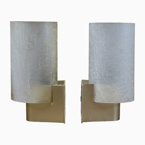 Metal -Stamped Wall Lights with Circular Lampshade in Cracked & Smoked Glass from Philips, 1940s, Set of 2