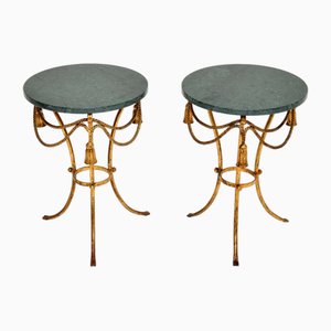 Italian Gilt Metal and Marble Side Tables, 1950s, Set of 2
