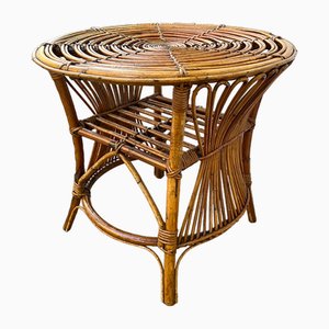 Round Bamboo Coffee Table, Italy, 1950s