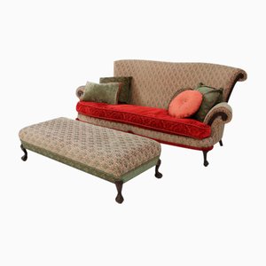 Large Victorian Sofa and Ottoman, 1890s, Set of 2