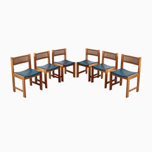 Mid-Century Cane, Rattan and Vinyl Dining Chairs, 1960s, Set of 6