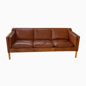 3-Seater Bench Model 2213 in Cognac Leather by Borge Mogensen for Fredericia, 1960s