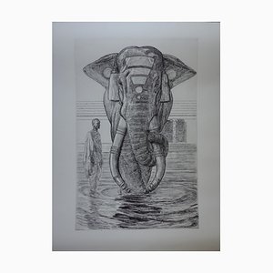 Paul Jouve, elefante del templo de Siva, grabado