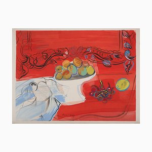 Raoul DUFY, Peaches and Cherries on a Red Background, 1953, Lithograph