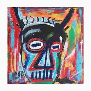 Spaco, Skull T Basquiat, 2023, Mixed Media auf Leinwand