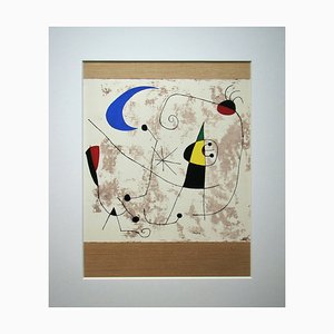 Nach Joan Miro, Personnage dans la nuit, 1957, Farbige Schablone auf gewebtem Papier