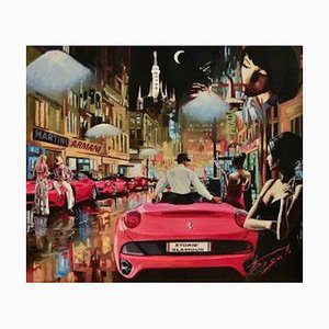 Giuliano Pisati, Chapeau Glamor and Ferrari, Retouched Print on Canvas