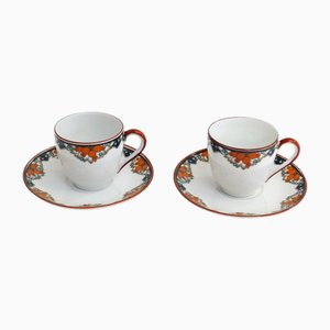Art Deco Coffee Cups in Fine Porcelain by Henri Delcourt 1920s, Set of 2
