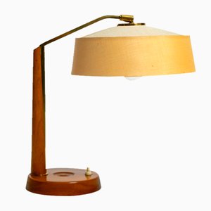 Large Mid-Century Table Lamp with Fabric Lampshade and Walnut Base from Temde, 1950s