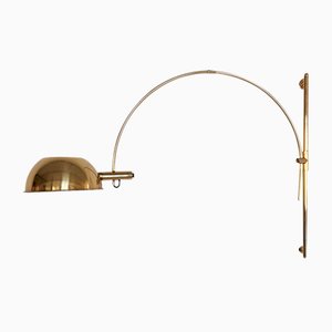 Vintage Adjustable Wall Mounted Arc Lamp in Brass by Florian Schulz, 1970s