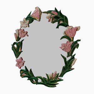 Oval Mirror Ceramic Flower, 1970s