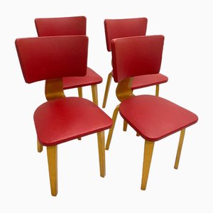 Nordic Chairs with Original Sky Coverage in Red, 1960s, Set of 4