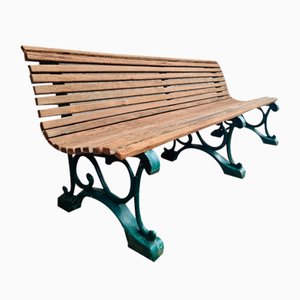 Vintage Park Bench in Green Cast Iron with Wood, 1930s