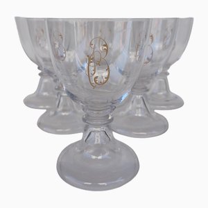 Vasos grandes de cristal del siglo XIX de Val Saint Lambert. Juego de 6