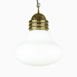 White Glass and Gilt-Plated Metal Pendant Lamp in the style of Piero Brombin from Artemide, 1960s