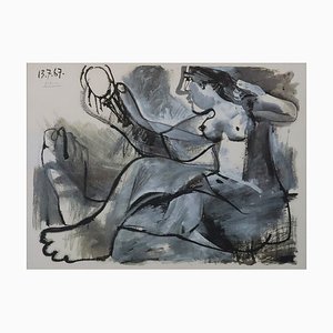 Pablo Picasso, Desnudo con espejo, años 60, Litografía