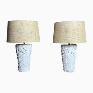 Vintage Tischlampen aus Gips & Rattan, 1980er, 2er Set