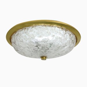 Ceiling Light in Brass and Ice Glass from Schröder & Co, 1970s