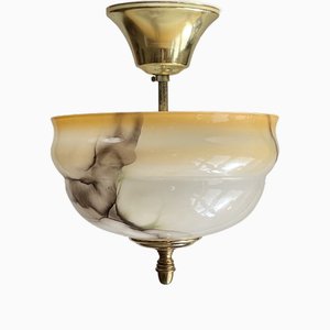 Danish Opaline Glass and Brass Ceiling Lamp
