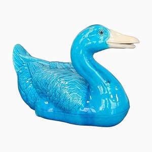 Duck Sculpture in Glazed Turquoise Porcelain, 1890s