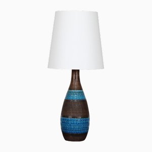 Lámpara de mesa italiana grande de cerámica azul y marrón de Aldo Londi para Bitossi, años 60