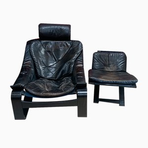 Armchair with Footrest attributed to Åke Fribytter for Nelo Möbel, 1970s, Set of 2