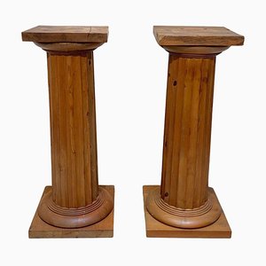 Columnas neoclásicas francesas grandes de madera de pino, 1910. Juego de 2