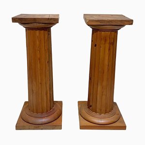 Large French Neoclassical Columns in Pine Wood, 1910, Set of 2