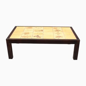 Vintage French Coffee Table with Leaf Motif Tiles by Roger Capron, 1970s