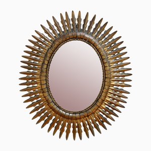 Vintage Spanish Gilt Metal Sunburst Mirror, 1960s
