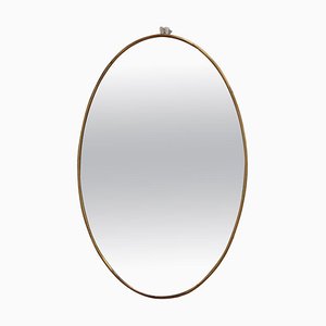 Vintage Italian Oval Wall Mirror with Brass Frame in the style of Gio Ponti, 1950s