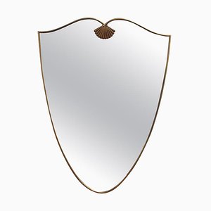 Vintage Italian Wall Mirror with Brass Frame in the style of Gio Ponti, 1950s