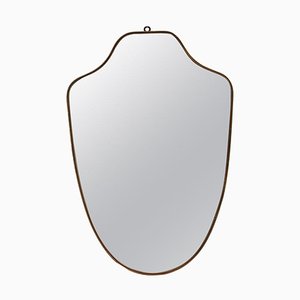 Vintage Italian Wall Mirror with Brass Frame and Beading in the style of Gio Ponti, 1950s