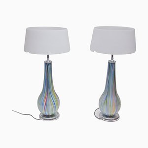 Lampes de Bureau en Opaline Multicolore de Murano par Barbini, 1980s, Set de 2