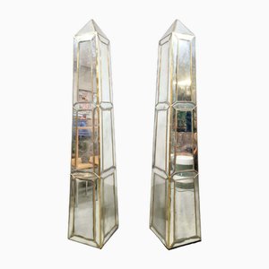 Esculturas de obelisco vintage de vidrio espejo de Olivier De Schrijver, años 90. Juego de 2