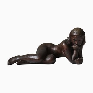 Escultura de mujer de bronce patinado atribuida a Johannes Hansen, Dinamarca, años 40