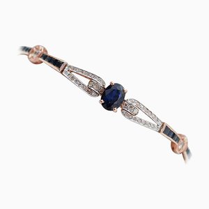 Bracelet Retro Saphirs, Diamants, Or Rose 14 Carats et Argent