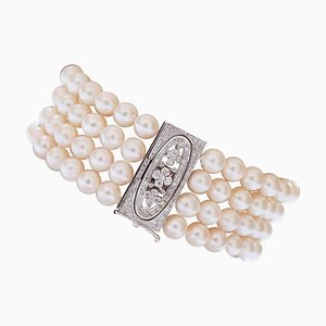 Bracelet Rétro en Perles, Diamants et Platine, 1960s