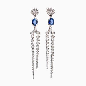Sapphires, Diamonds and 14 Karat White Gold Earrings, 1970s, Set of 2
